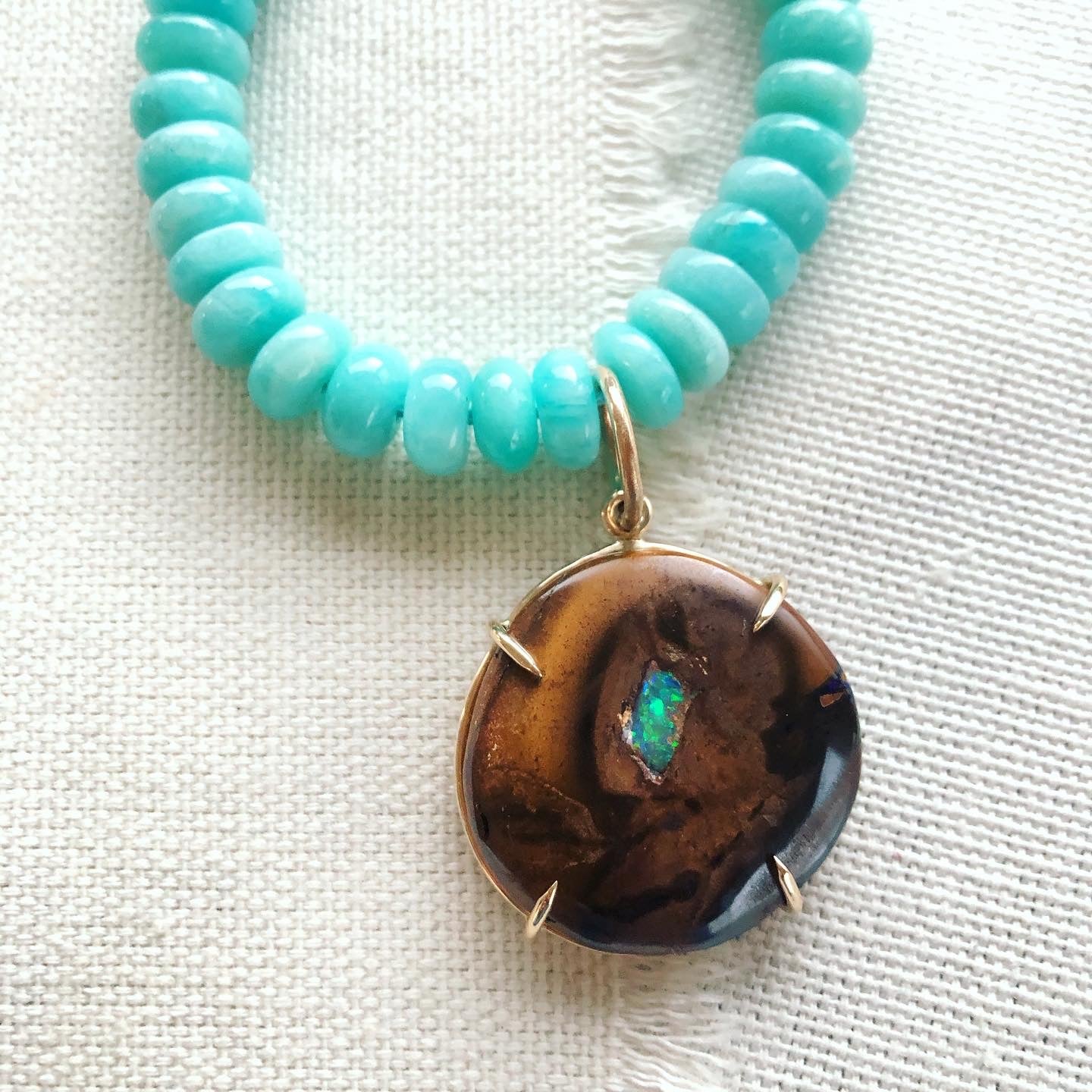 Australian Yowah Nut Opal Pendant on Amazonite Necklace