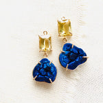 I paired these intense blue azurite geodes with golden beryl otherwise known as heliodor for amazing contrast. These azurite geode earrings are prong set in 14kt gold and come with 14kt gold earring wires not seen in the photographs. 