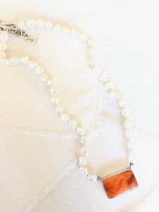 Orange Spiny Oyster Shell Bar Necklace on Pearls