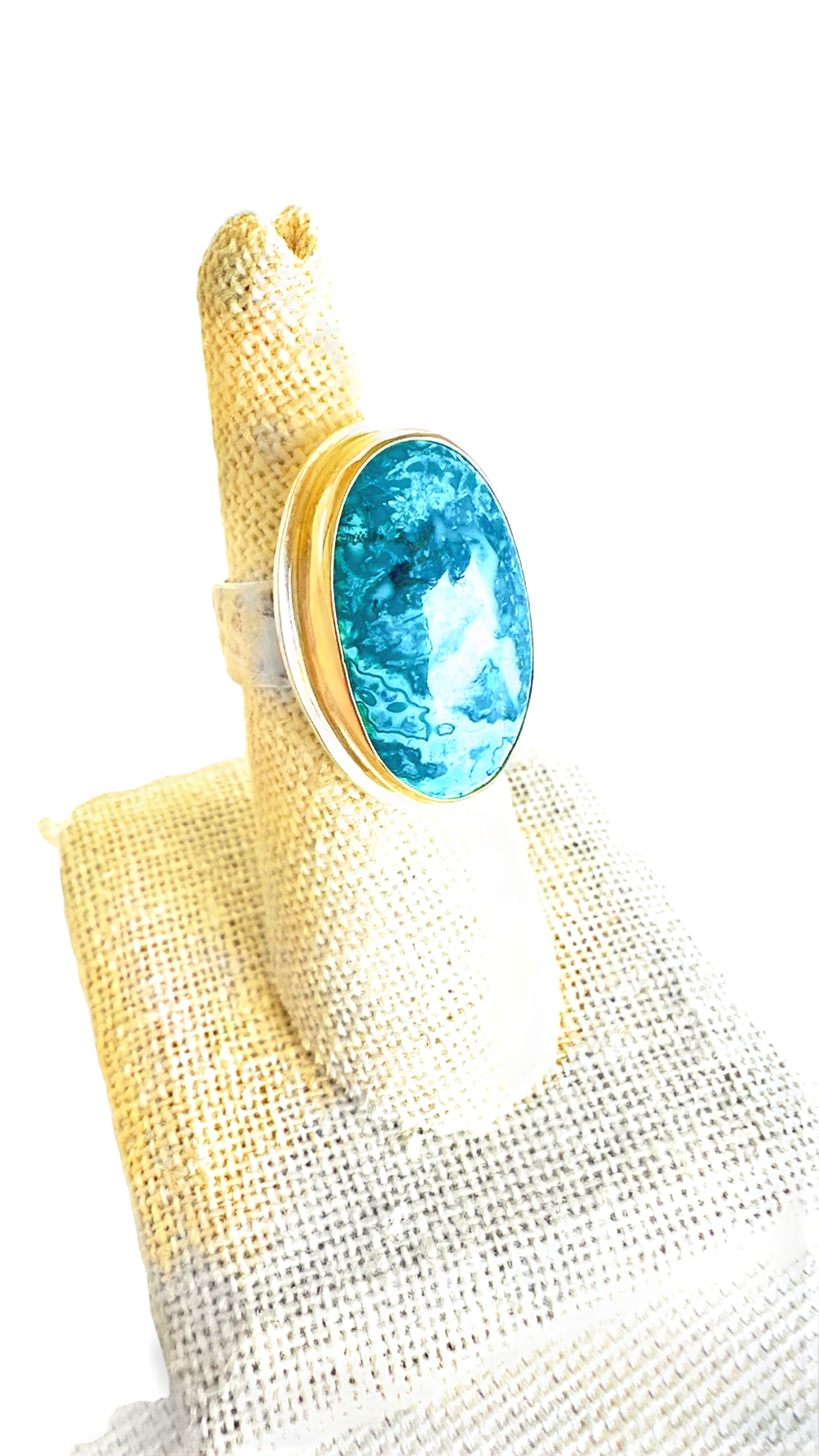 Yellow Gold Cocktail Ring with Oval Chrysocolla Cabochon