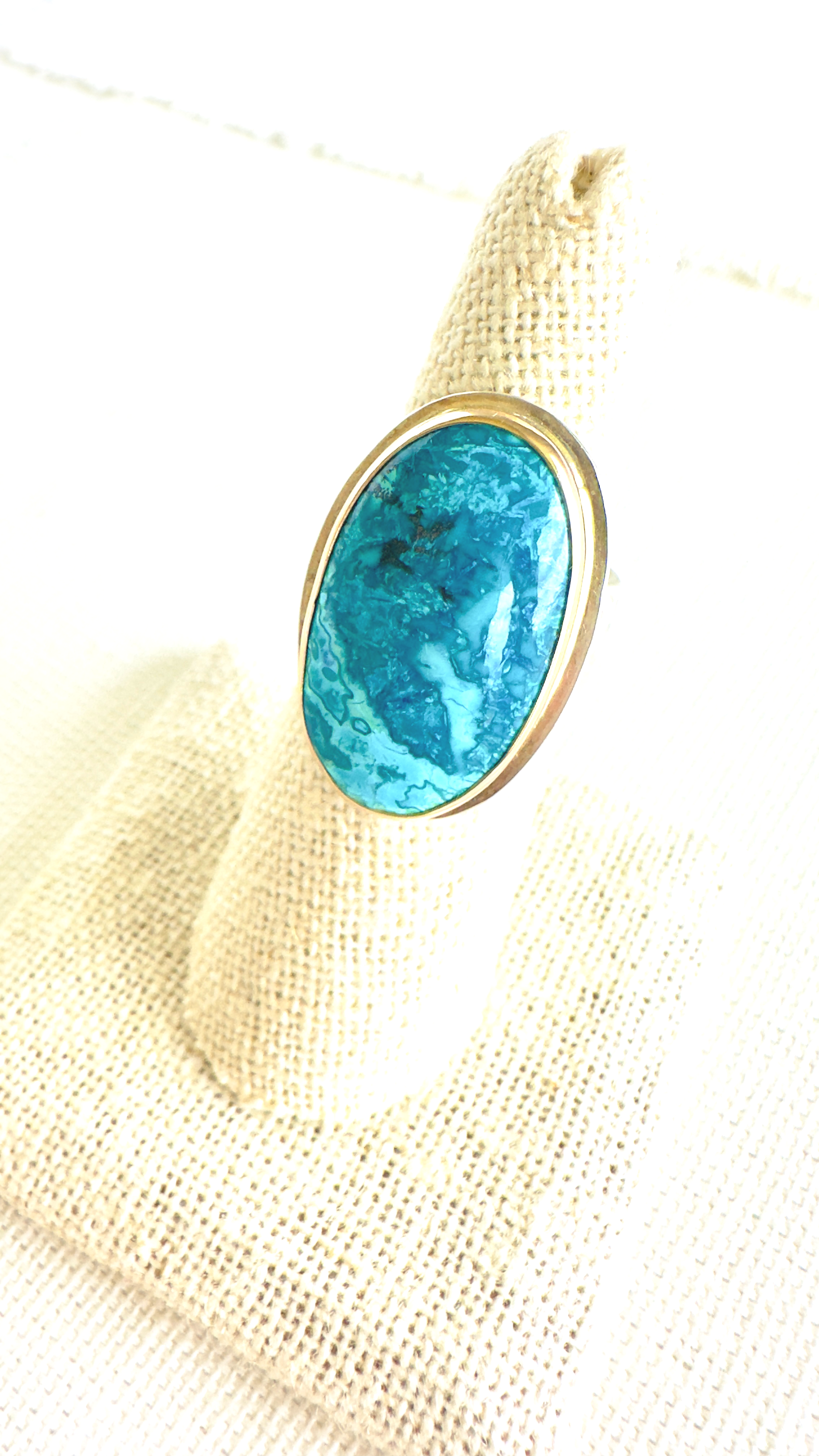 Yellow Gold Cocktail Ring with Oval Chrysocolla Cabochon