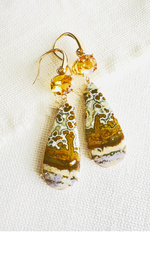 Indonesian Orbicular River Jasper Earrings with Citrine set in 14kt Yellow Gold