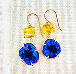 Azurite Geode & Golden Beryl Earrings 14kt Gold