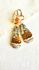 Indonesian Orbicular River Jasper Earrings with Citrine set in 14kt Yellow Gold