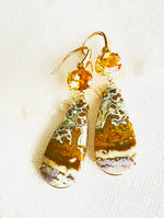Indonesian Orbicular River Jasper Earrings with Citrine set in 14kt Yellow Gold