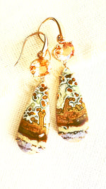 Indonesian Orbicular River Jasper Earrings with Citrine set in 14kt Yellow Gold