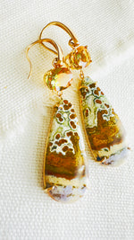 Indonesian Orbicular River Jasper Earrings with Citrine set in 14kt Yellow Gold