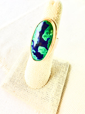 Azurite & Malachite Ring, 14kt Gold Bezel & Sterling Silver