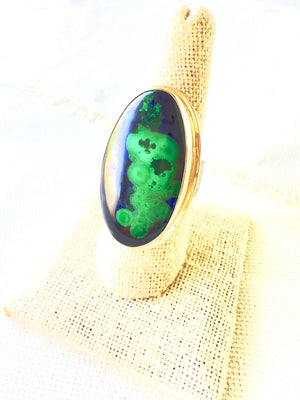 Azurite & Malachite Ring 14kt Gold & Sterling Silver