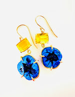 Azurite Geode & Golden Beryl Earrings 14kt Gold