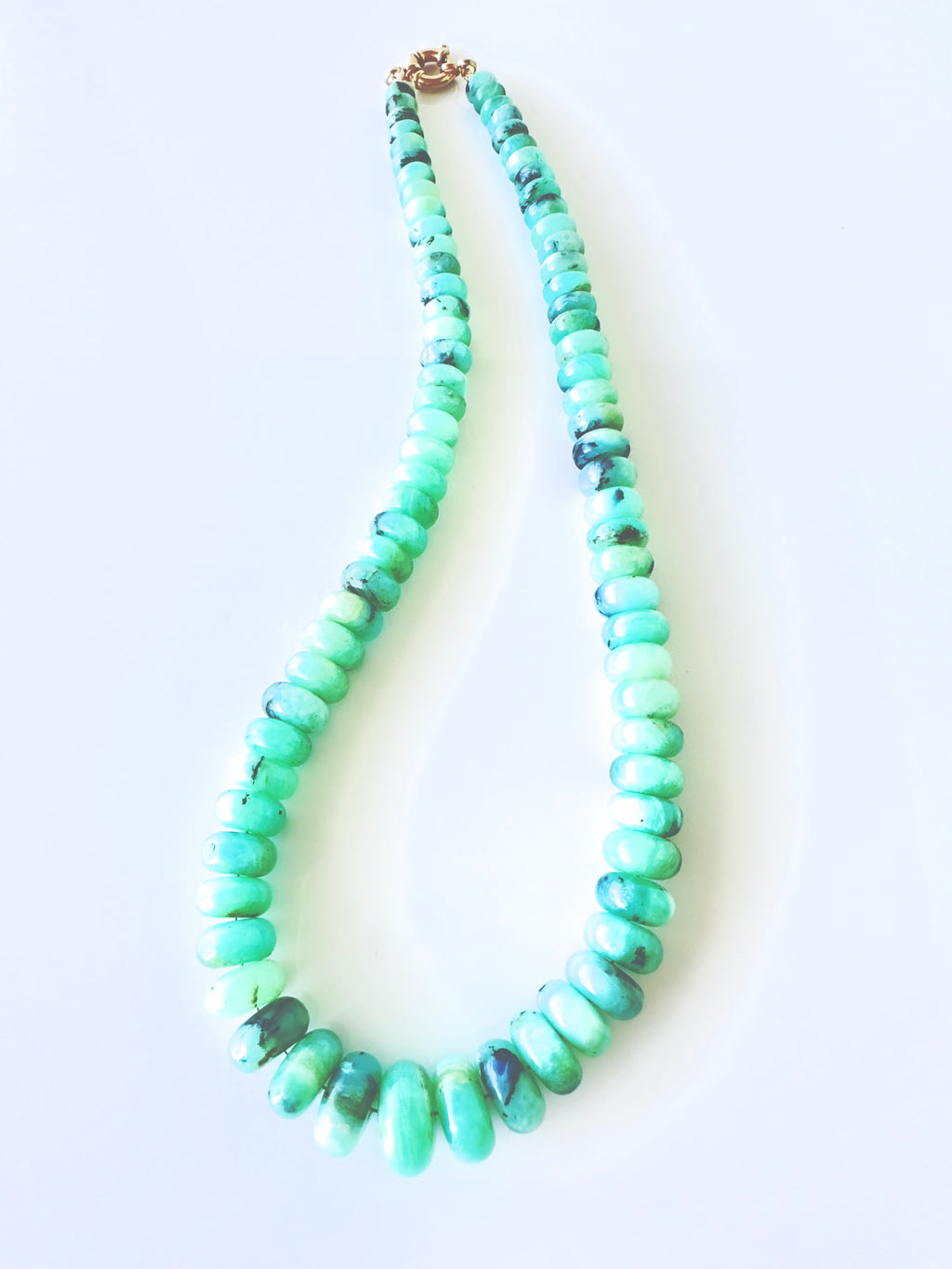 Gem Quality Peruvian Blue Opal Graduated Necklace with 14kt Gold Classic Clasp.