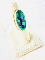 Azurite & Malachite Ring, 14kt Gold Bezel & Sterling Silver