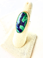 Azurite & Malachite Ring, 14kt Gold Bezel & Sterling Silver