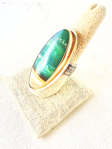 Indonesian Fossilized Opalized Wood Ring 14kt Gold & Sterling Silver