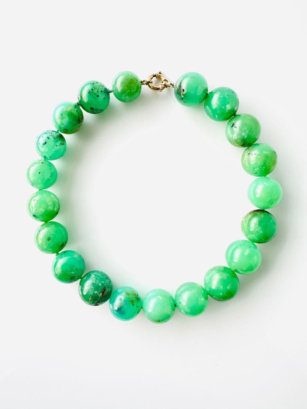 Chrysoprase Gum-ball Necklace 14kt Gold Clasp