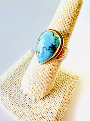 Kazakhstan Turquoise Ring in 14kt Gold & Sterling Silver