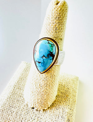 Kazakhstan Turquoise Ring in 14kt Gold & Sterling Silver