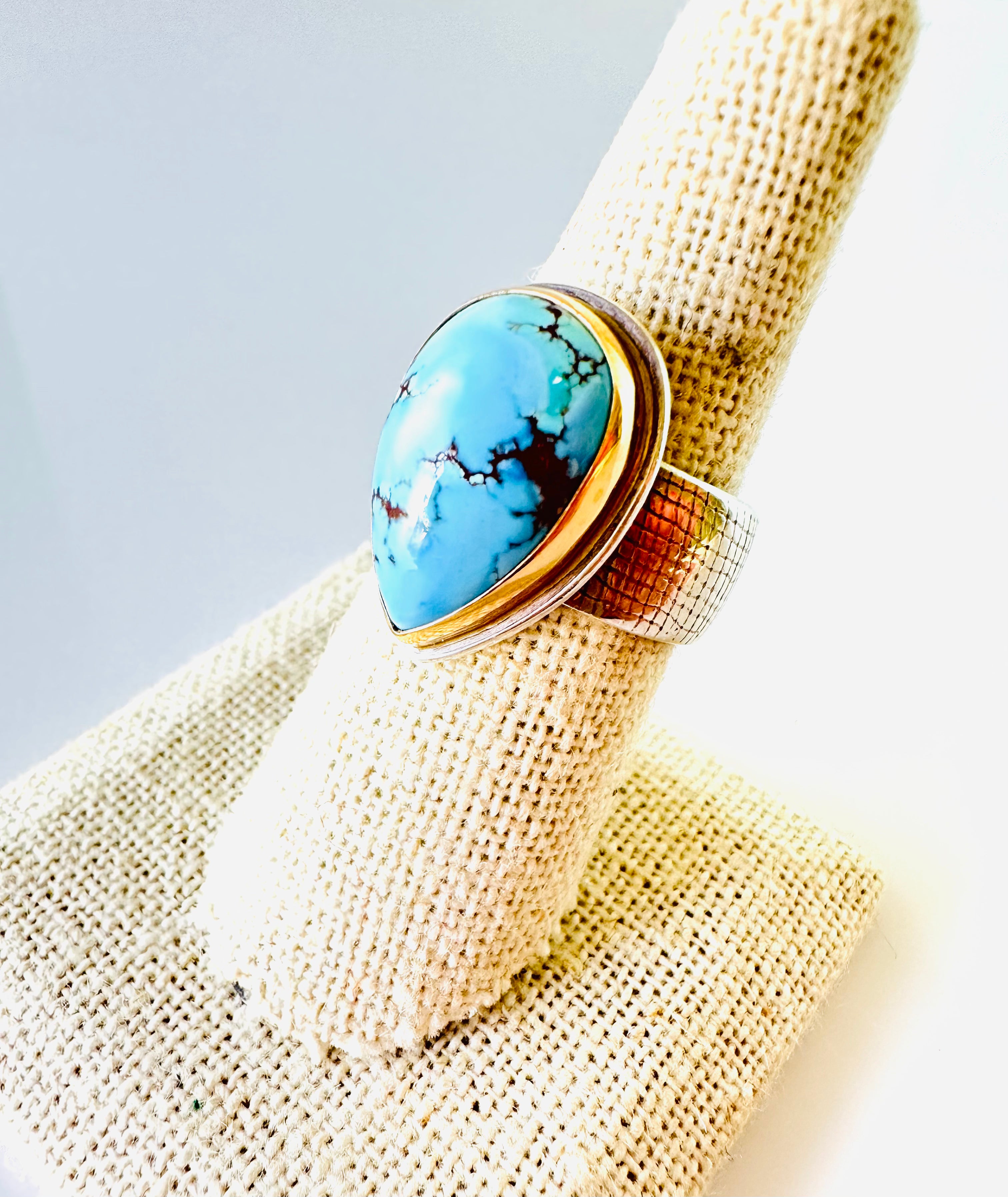 Kazakhstan Turquoise Ring in 14kt Gold & Sterling Silver