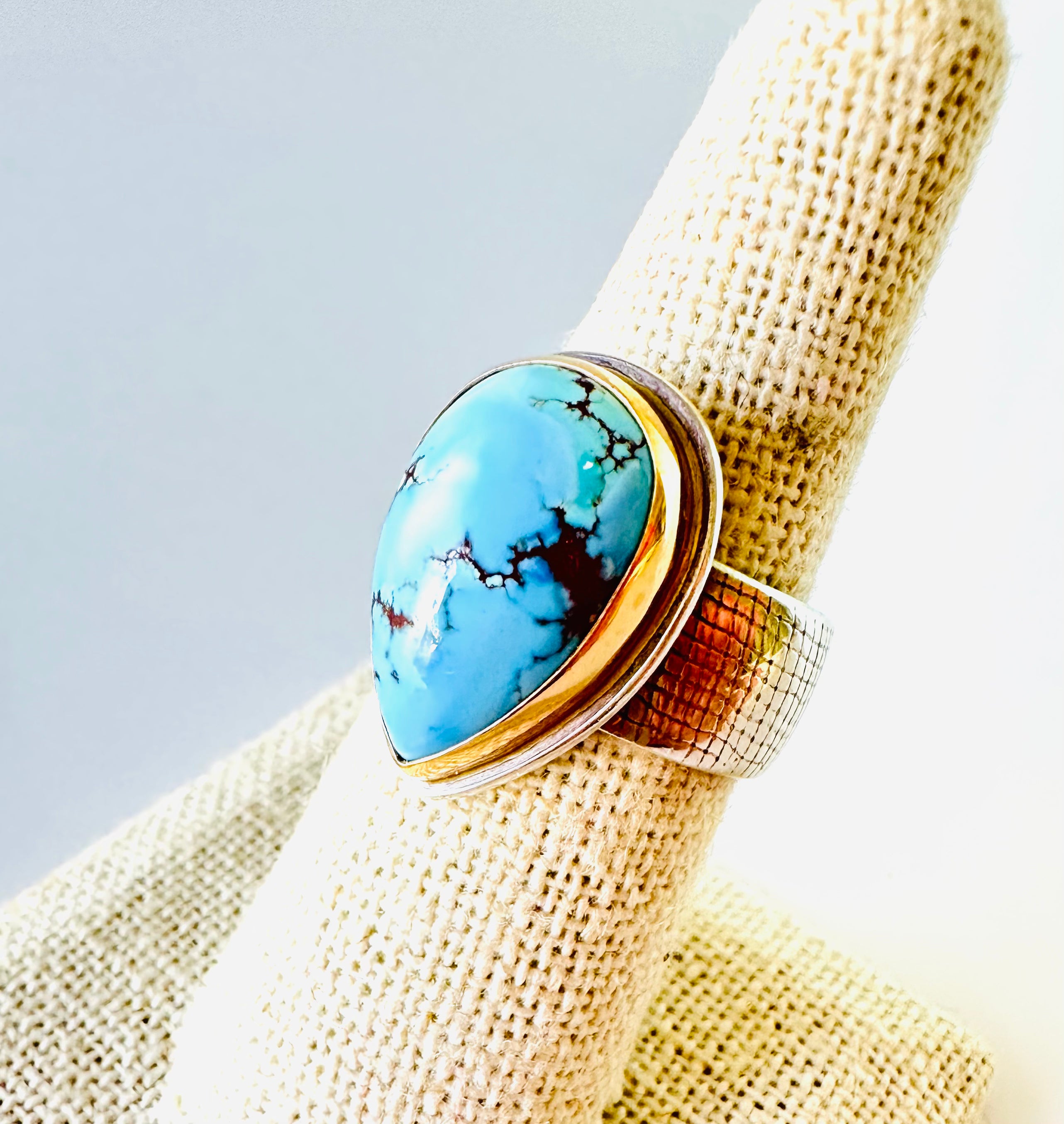 Kazakhstan Turquoise Ring in 14kt Gold & Sterling Silver