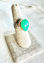 Timeless Pear Shaped Chrysoprase Ring set in 14kt Gold and sterling silver