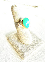 Timeless Pear Shaped Chrysoprase Ring set in 14kt Gold and sterling silver