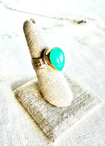 Timeless Pear Shaped Chrysoprase Ring set in 14kt Gold and sterling silver