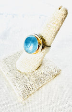 Yellow Gold Cocktail Ring with Round Cabochon Aquamarine