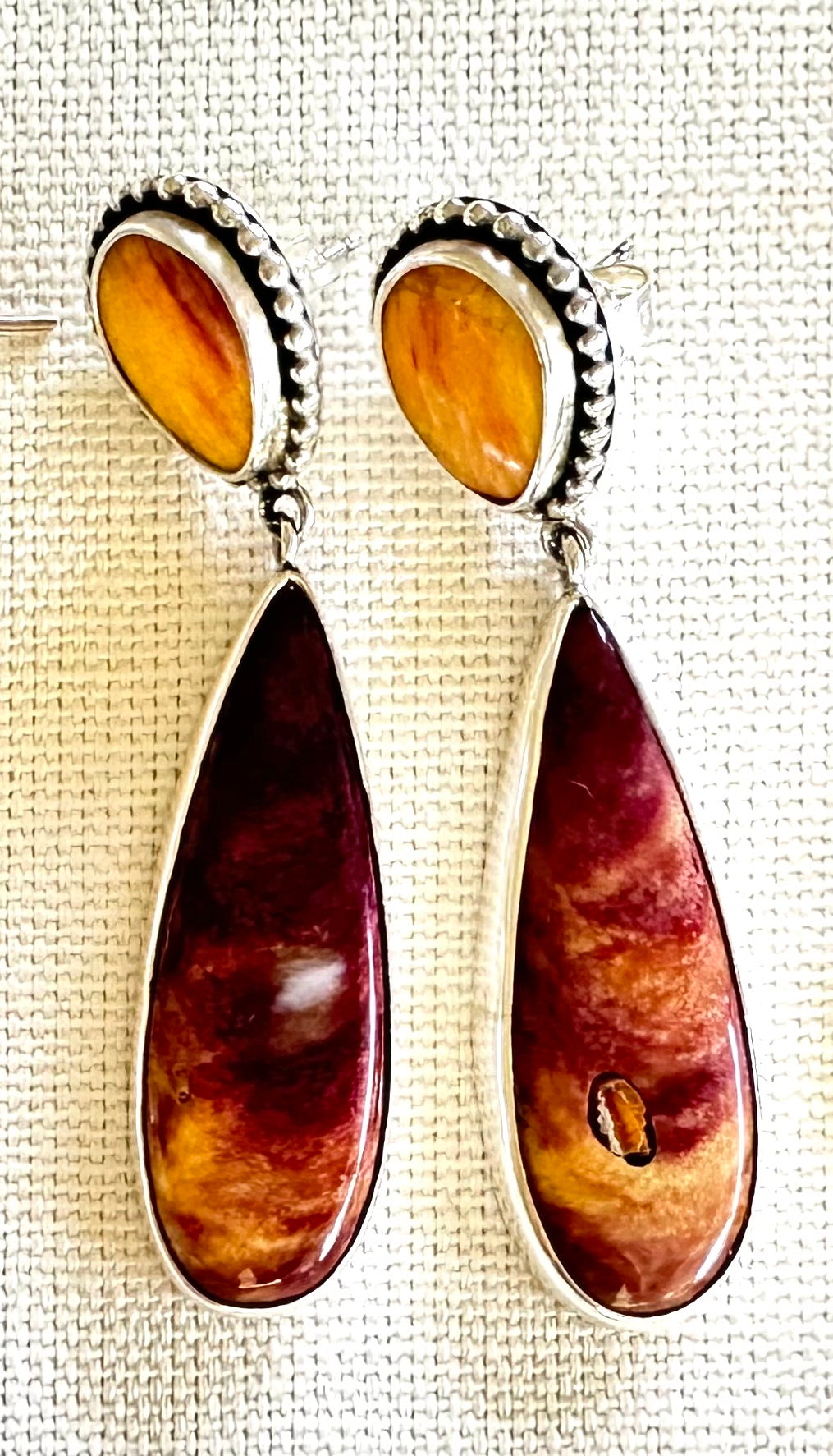 Purple & Yellow Spiny Oyster Shell Dangle Earrings