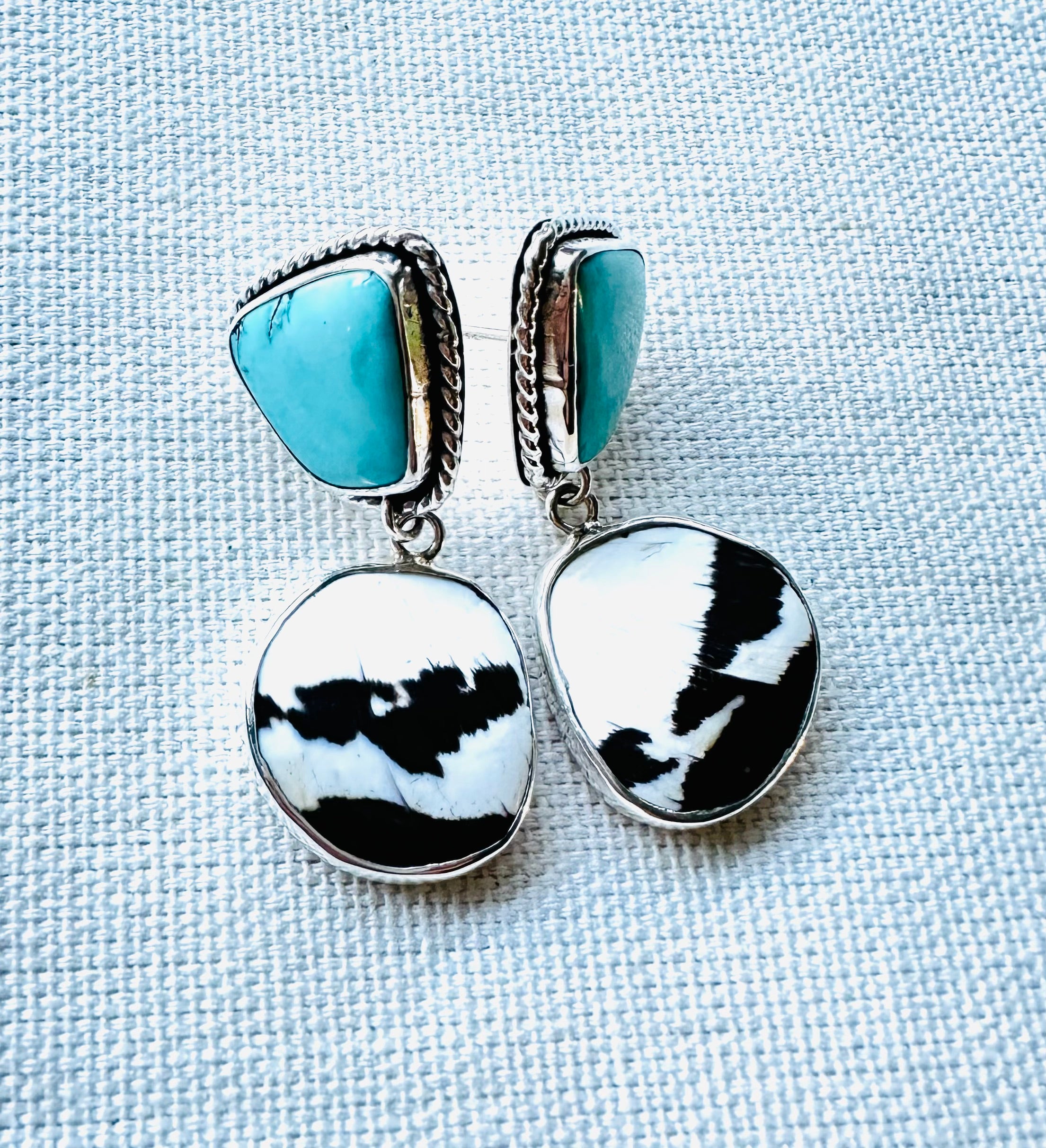 Turquoise & Black & White Shell from Southeast Asia Earrings