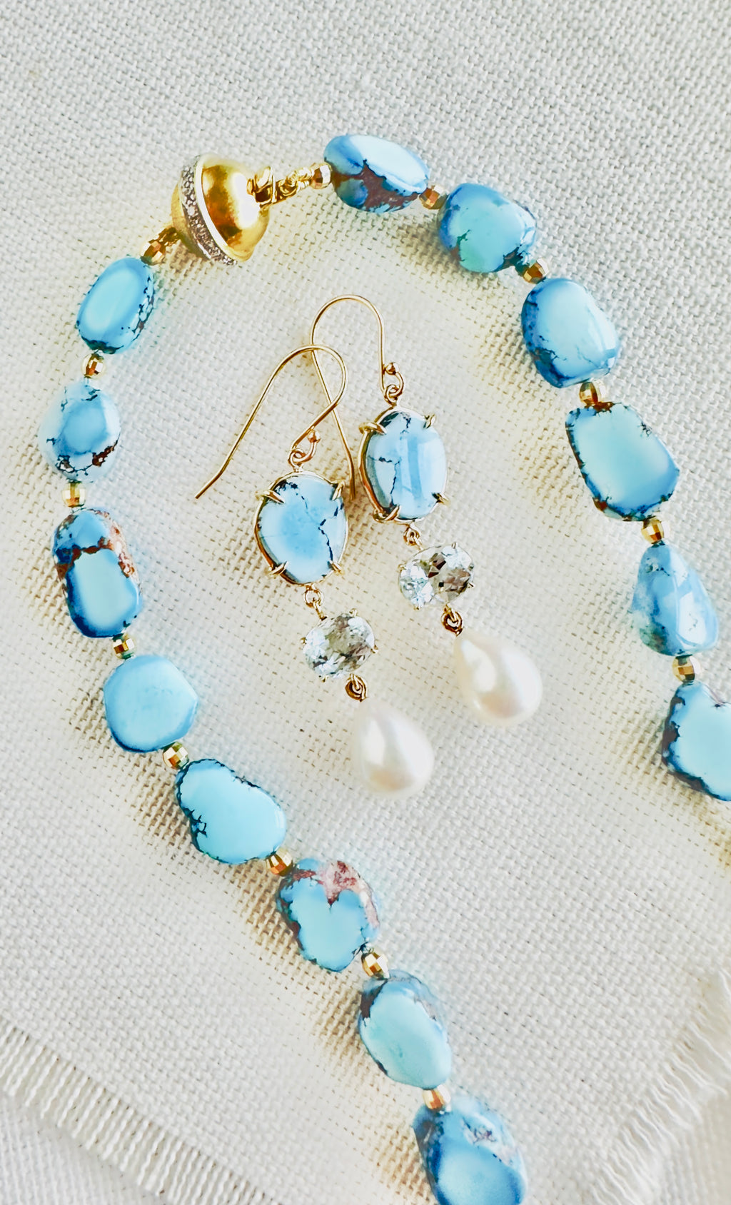 Kazakhstan Turquoise, 14Kt Gold & Diamond Necklace