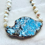 This Golden Hills turquoise slab reminds me of the map of maui.  Let this beautiful Kazakhstan turquoise necklace compliment your beach holiday and be your souvenir from Hawaii.  Effortlessly chic describes these Kazakhstan turquoise necklace best.