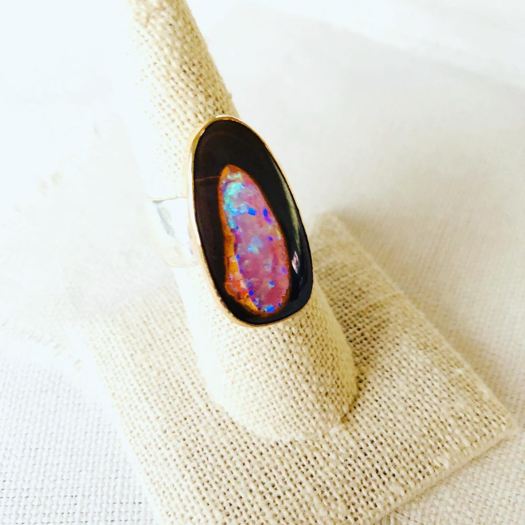How would you like to grace your hand with this gorgeous Australian Yowah Nut Opal  ring set in 14kt gold and sterling silver?  