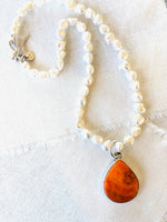 Orange Spiny Oyster Shell Necklace on Pearls