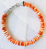 Orange Spiny Oyster Shell Beaded Necklace with Handmade Silver Cones