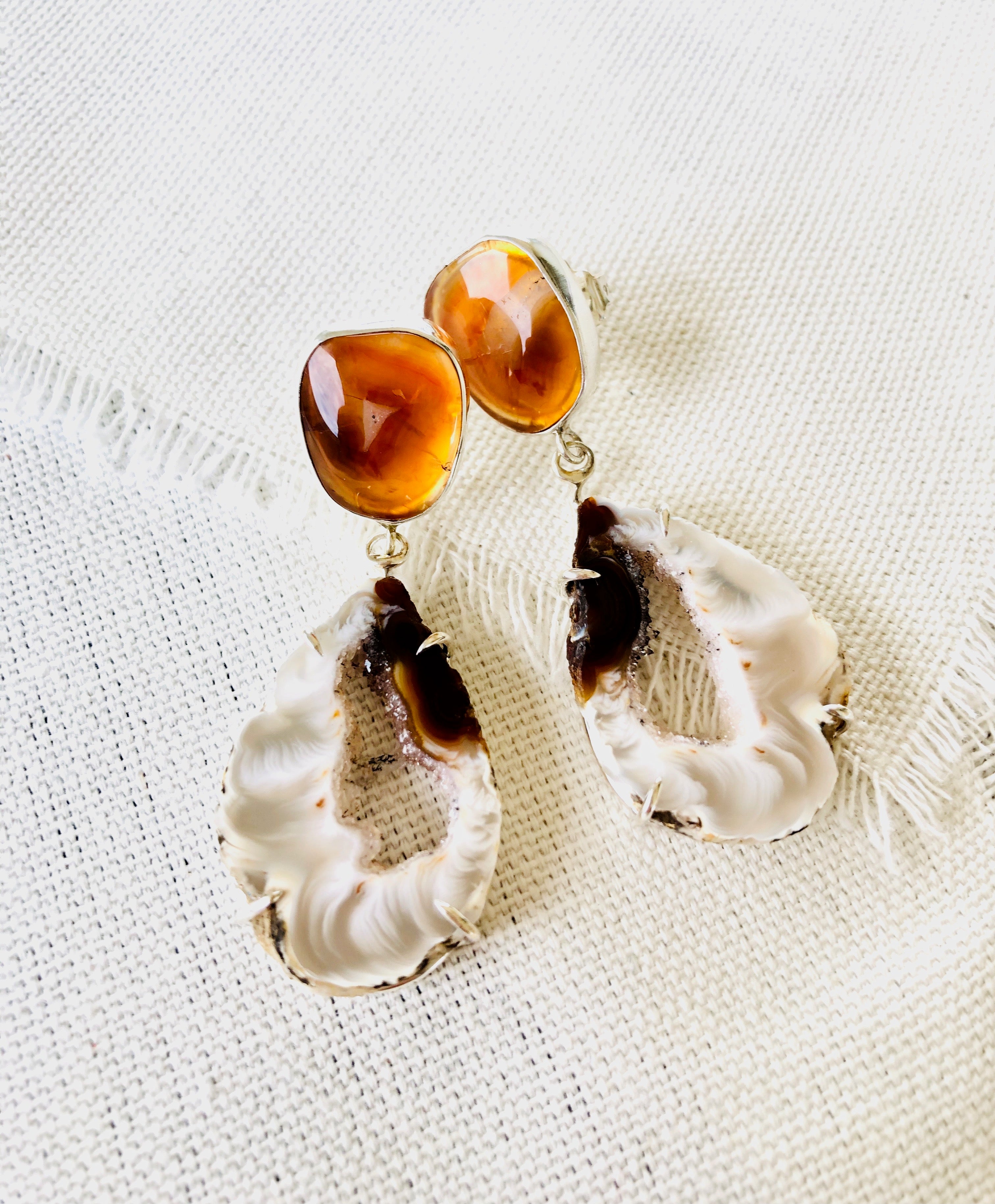 Oco Geode and Carnelian Earrings