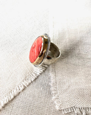 Red Spiny Oyster Shell Ring Bezel Set in GOLD