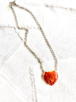 Orange Spiny Oyster Shell Heart Necklace on Pearls