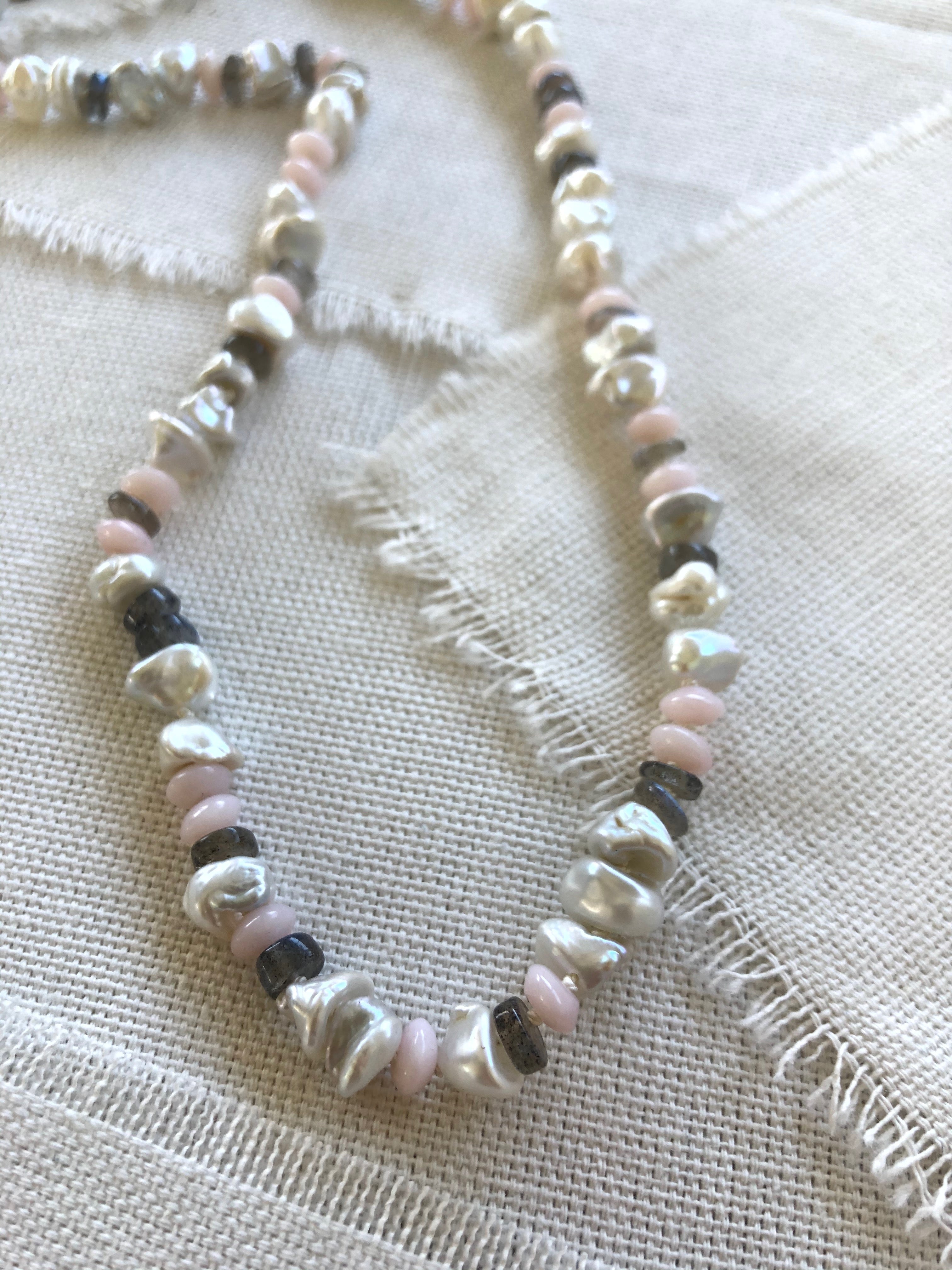 Pearl, Labradorite, & Peruvian Pink Opal Necklace