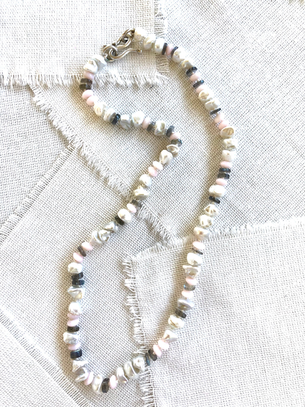 Pearl, Labradorite, & Peruvian Pink Opal Necklace