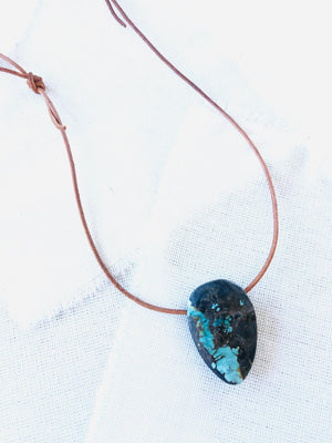 Turquoise on Leather Surfer Necklace