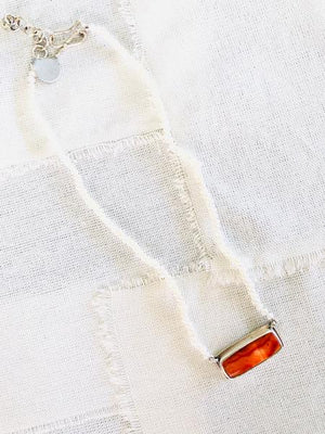 Orange Spiny Oyster Shell Bar Necklace on Pearls